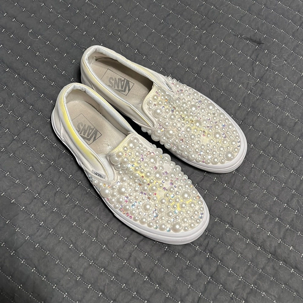 Hand studded white vans
